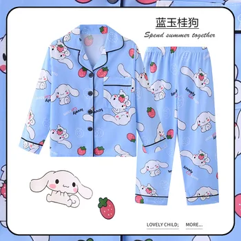 Hello Kitty Kuromi Cinnamoroll Пижамы Для Девочек С Рисунком Аниме Sanrio Тонкая Одежда Для Отдыха Принцессы Студенческий Кардиган С Длинным Рукавом Домашняя Одежда Изображение 2