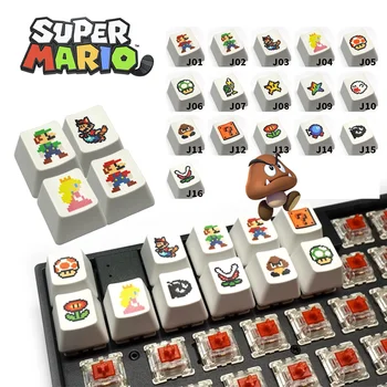 Оригинальность клавишных колпачков Super Mario PBT из аниме-мультфильма, индивидуальность фигуры Марио, OEM-профиль R4 для механической клавиатуры