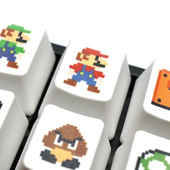 Оригинальность клавишных колпачков Super Mario PBT из аниме-мультфильма, индивидуальность фигуры Марио, OEM-профиль R4 для механической клавиатуры Изображение 2