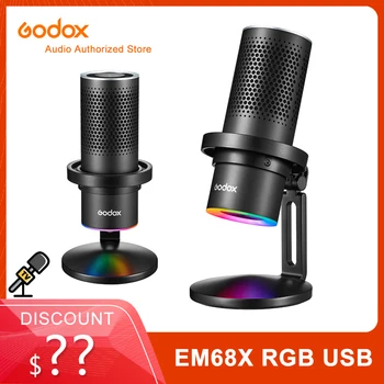 Godox EM68X Киберспортивный микрофон RGB USB Конденсаторный микрофон Smart Atmosphere Light Одно нажатие для отключения звука Кардиоидного Всенаправленного