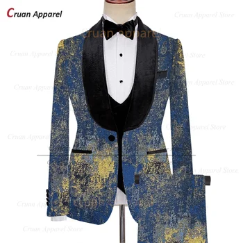 Роскошные комплекты мужских костюмов для вечернего банкета, модный блейзер, жилет, брюки, 3 предмета, приталенные наряды для жениха на свадебной вечеринке