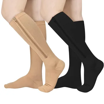 Гольфы с закрытым носком, компрессионные носки на молнии, женские, мужские, нейлоновые чулки высокой эластичности, от отеков, варикозного расширения вен Изображение 2