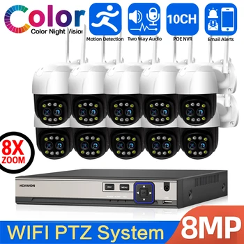 8-Кратный Зум 4K Wifi PTZ IP-Камера с 10-канальной 8-Мегапиксельной Системой POE NVR Auo Tracking 2-Полосное Аудио CCTV Комплект Камеры Видеонаблюдения 8CH