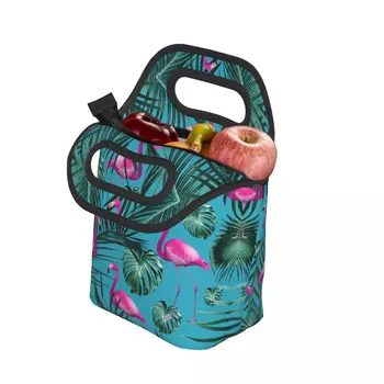 Женская сумка для ланча с рисунком тропического фламинго, переносной холодильник для животных, термальный ланч-бокс для пикника и путешествий Изображение 2