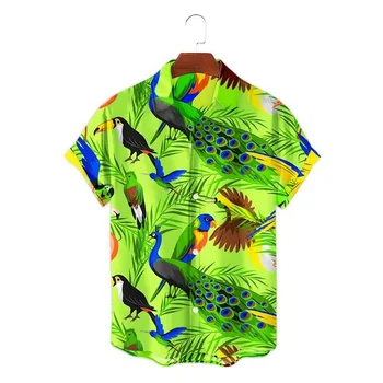 Мужские рубашки с 3D-принтом в виде милого животного Павлина, Гавайская рубашка с коротким рукавом Для мужчин, уличная модная пляжная рубашка, Свободные повседневные топы