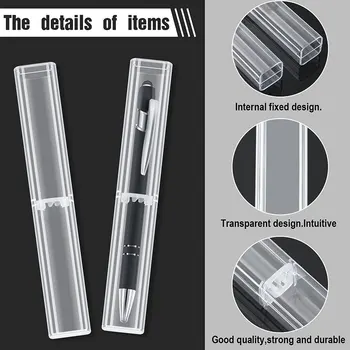 20 штук шестиугольных прозрачных пластиковых ручек, подарочная коробка, металлическая коробка для ручек, Прозрачный пластиковый пенал. Изображение 2