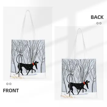 Забавный Принт Winter Hound Tote Сумки Для Покупок Многоразовые Холщовые Наплечные Сумки Для Покупок Greyhound Whippet Sighthound Сумка Для Собак Изображение 2
