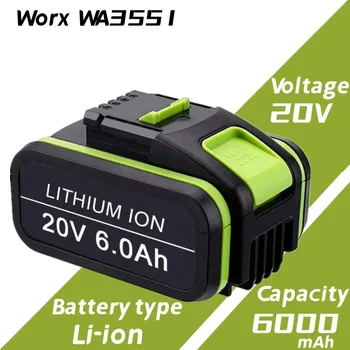 Замена литий-ионного аккумулятора 20V 6.0Ah/6000mAh для Worx WA3551 WA3551.1 WA3553 WA3553.2 WA3641 Аккумулятор + Зарядное устройство Изображение 2