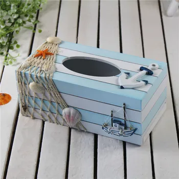 Креативная деревянная коробка для салфеток 3D Средиземное море, коробка для туалетной бумаги в отеле, коробка для украшения дома, дизайн парусной лодки, морская звезда Изображение 2