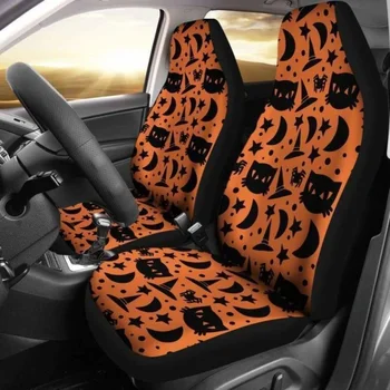 Чехлы для автомобильных сидений Black Cat на Хэллоуин Комплект из 2 универсальных защитных чехлов для передних сидений