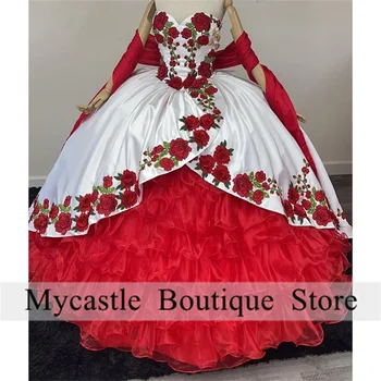 Пышные платья Shining Mexico, бальное платье 2023, аппликации с открытыми плечами, бант, платье принцессы Sweet 16 на шнуровке, день рождения