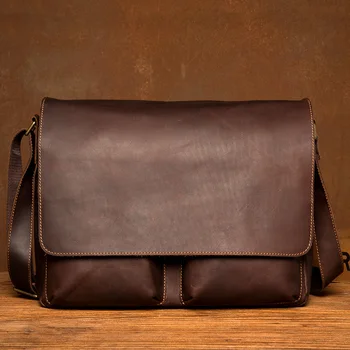 Кожаная мужская сумка crazy Horse в стиле ретро, кожаная сумка ручной работы, большая вместительная персонализированная кожаная сумка-мессенджер
