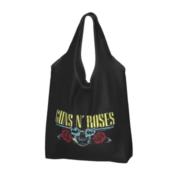 Многоразовая продуктовая сумка Guns N Roses, складная, стираемая в машине, сумки для покупок в стиле хэви-метал-панк, Большая эко-сумка для хранения, прикрепленный чехол