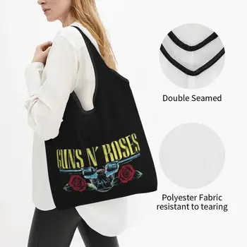 Многоразовая продуктовая сумка Guns N Roses, складная, стираемая в машине, сумки для покупок в стиле хэви-метал-панк, Большая эко-сумка для хранения, прикрепленный чехол Изображение 2