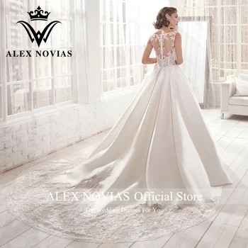 Бальное платье ALEX NOVIAS, Атласное свадебное платье на бретельках, 2023, V-образный вырез, Аппликации, Вышивка, Кружевное свадебное платье Vestidos De Novia Изображение 2