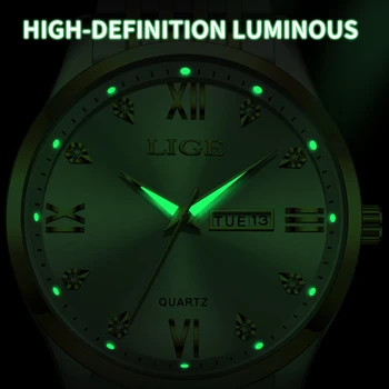 Новые роскошные мужские часы LIGE, бизнес-лидирующий бренд, мужские наручные часы, водонепроницаемые, со светящейся датой недели, кварцевые мужские часы высокого качества + коробка Изображение 2