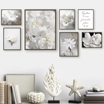 Настраиваемый фон дивана, стена, Гостиная, спальня, Подвесная картина, Безрамная картина с белым цветком, Роза, Пион, Лилия, плакат