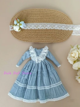 (Специальная распродажа) Кукольная одежда Dula Платье Синее осеннее с длинными рукавами двойная юбка Blythe ob24 Bjd Doll Изображение 2