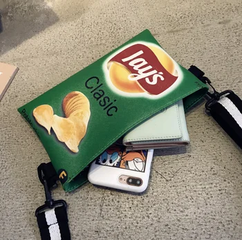 Забавная сумочка с картофельными чипсами, женская холщовая сумка через плечо, мини-сумки-конверты для девочек с мультяшным принтом, женский клатч, милый кошелек Изображение 2