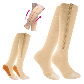 Носки-стрейч в трубочку, носки на молнии, Дышащие компрессионные носки для икр, впитывающие пот, Спортивные носки на молнии, придающие спортивную форму
