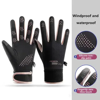 Спортивные перчатки с сенсорным экраном, совместимые Зимние теплые перчатки для мужчин и женщин, нескользящие, с сенсорным экраном, с подогревом для бега в дождливую погоду. Изображение 2
