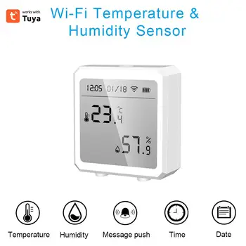Умный WIFI Датчик температуры и влажности Tuya, внутренний гигрометр, термометр с ЖК-дисплеем, голосовое управление Alexa Home Изображение 2