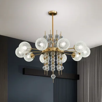 Американский классический Светодиодный подвесной светильник со стеклянным шаром 2024, современная люстра для гостиной, кухонный остров, домашний декор Luminaria Изображение 2