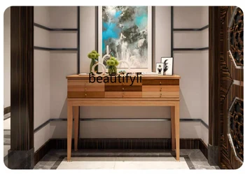 Ультратонкие консольные столики в новом китайском стиле, настенный узкий входной шкаф, стеллаж для хранения, современный свет, роскошь, длинный узкий стол Изображение 2