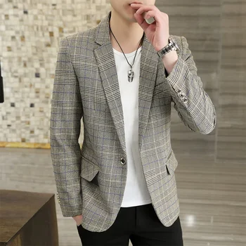 Модный пиджак в британском стиле с одной пуговицей, Повседневный Элегантный деловой Корейский вариант, Джентльменский тонкий Одинарный пиджак Изображение 2