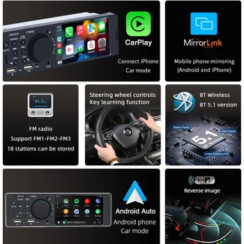Автомобильное радио CarPlay 1 Din 4 дюйма Android-Auto Bluetooth Mirror Link MP5 Плеер Без рук A2DP USB аудиосистема головное устройство F7805C Изображение 2