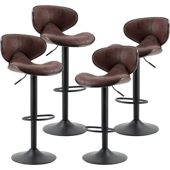 Барные стулья SUPERJARE Набор из 4 регулируемых барных стульев со спинкой и подставкой для ног, высота стойки Барные стулья для кухни