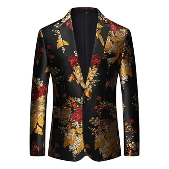 2023 Деловое одиночное пальто для отдыха в западном стиле, приталенные жаккардовые платья с цветочным узором для гостей ночного клуба, мужские