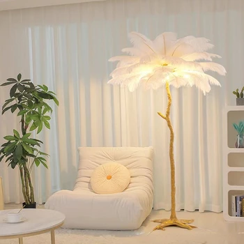 Торшер из перьев, светильник для гостиной, спальни, Роскошная настольная лампа с декоративной атмосферой из страусиных вставок