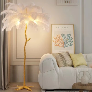 Торшер из перьев, светильник для гостиной, спальни, Роскошная настольная лампа с декоративной атмосферой из страусиных вставок Изображение 2