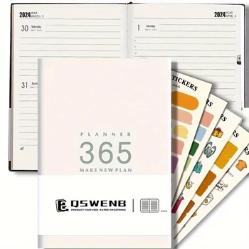 2024 Год 365 Страниц с 5 наклейками-этикетками Записная книжка с расписанием, блокнот для календаря, бизнес-блокнот, эффективность тайм-менеджмента