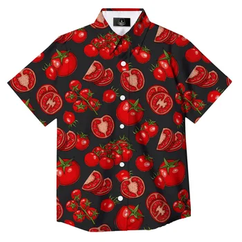 Гавайские рубашки для мужчин, рубашки с принтом разных томатов, Пляжные Летние Повседневные Гавайские рубашки на пуговицах с коротким рукавом