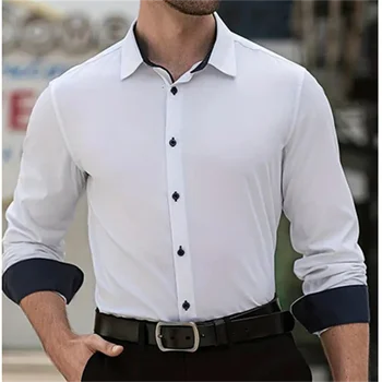 Новая мужская однотонная деловая рубашка размера плюс XS-6XL, модная классическая базовая повседневная тонкая рубашка с длинными рукавами из мягкой ткани