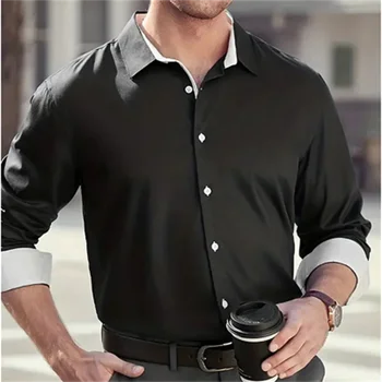 Новая мужская однотонная деловая рубашка размера плюс XS-6XL, модная классическая базовая повседневная тонкая рубашка с длинными рукавами из мягкой ткани Изображение 2