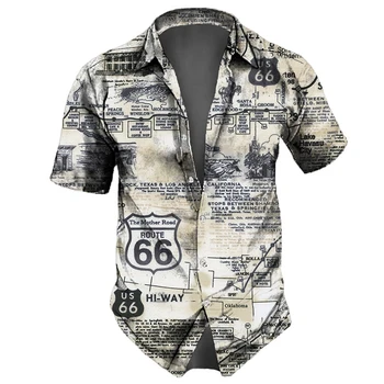 Винтажные мужские рубашки Route 66 Графическая одежда Повседневные Свободные топы с короткими рукавами Уличная Летняя одежда Мужские Гавайские рубашки Изображение 2