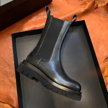 2023 Удобная обувь для отдыха для женщин Новые ботинки Модные женские туфли на массивном каблуке для вечеринок в британском стиле Martin TY35 Изображение 2