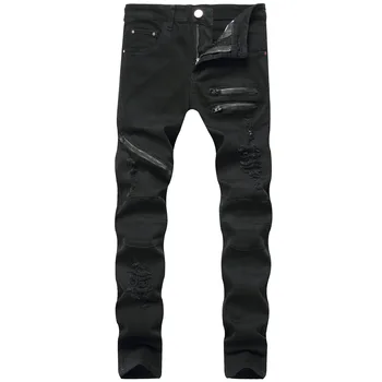 Y2K Весенние Новые Мужские Модные Рваные Джинсы С дырками, джинсовые Брюки в стиле Хип-хоп, Винтажные Обтягивающие Черные Джинсы, Мужские Повседневные Джинсы На молнии, Homme 바지