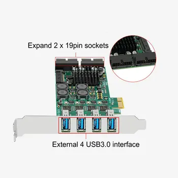 Адаптер карты расширения USB 3.0 PCI-E X1 4-канальный 8A 19pin USB 3 к PCIE PCI express adapter Card Изображение 2