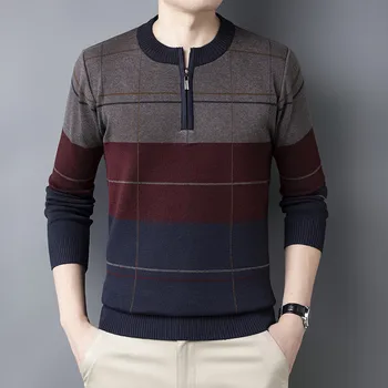Модный мужской свитер, многоцветная осенне-зимняя одежда с длинным рукавом, повседневные теплые свитера на молнии с воротником в корейском стиле