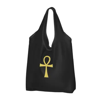Переработка древнеегипетского символа Ankh Key Of Live, сумка для покупок, женская сумка-тоут, портативные сумки для покупок с продуктами