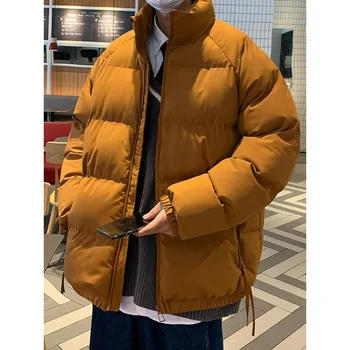 Новая зимняя мужская парка в корейском стиле, воротник-стойка, карманы на молнии, толстая теплая куртка-ветровка, теплое пальто с подкладкой унисекс