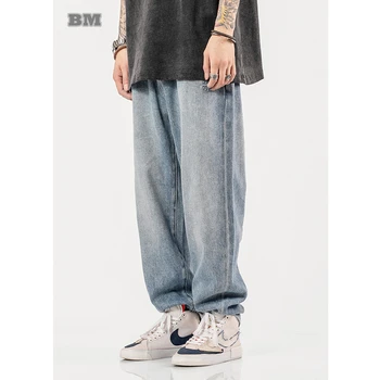 Японская уличная одежда, Высококачественные Мягкие джинсы, мужская одежда, повседневные Джинсовые брюки Harajuku, Корейские модные Повседневные Прямые брюки для мужчин