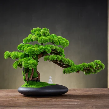 Добро пожаловать в гостиную, украшение из соснового растения бонсай, имитация декоративного искусства из зеленых растений в горшках для рабочего стола в помещении