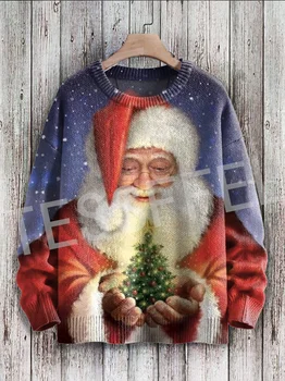 Рождественский уродливый вязаный свитер с рисунком Санта-Клауса в стиле Ретро с длинными рукавами и 3D-принтом, осенне-зимний пуловер Harajuku Casual 11
