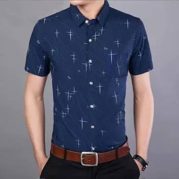 Весенне-летняя однобортная деловая мужская одежда с воротником-поло, приталенная мужская рубашка в полоску 2023, разноцветные топы в клетку с принтом