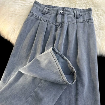 Джинсы Мужские универсальные, шикарные, винтажные, широкие, уличные джинсовые брюки в корейском стиле, простые, свободные, для отдыха, популярные осенью в колледже. Изображение 2